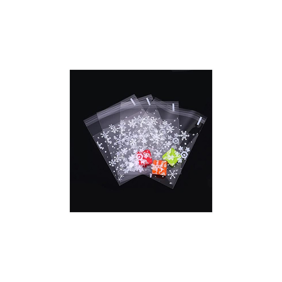 100 Pcs Christmas Self Adhesive Cellophane Cookie Bag,Clear Cookie Bags,Plastic Sweet Bags,Snowflake Treat Bags,Party Favor Candy Bags for Christmas
