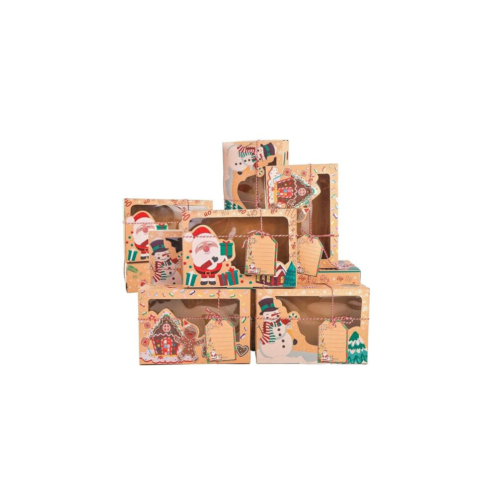 12Pcs Christmas Cookie Boxes, 22 x 15 x 7CM Gift Boxes Cupcake Boxes with Clear Window, Bakery Treat Boxes Chocolate Candy Box for Holiday