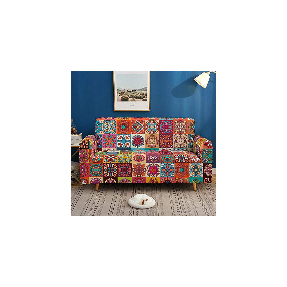 Stretch Sofa Covers 4 Seater Single Sofa Slipcovers Dog Cat Pet Friendly Non Slip Soft 1-piece Yellow Mandala Armchair Couch Covers Washable Loveseat