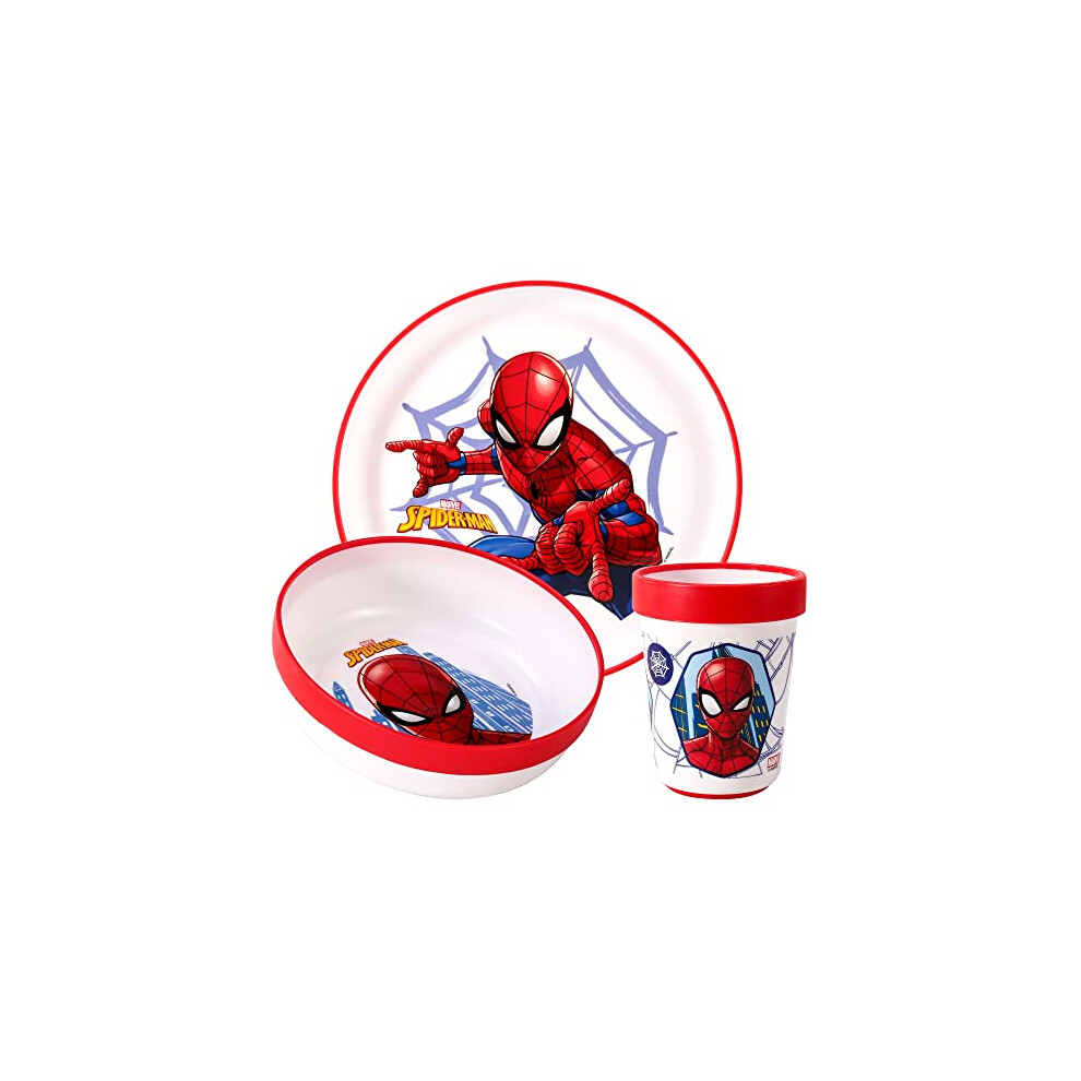 Spiderman 3Pcs Bicolor Premium Kids Dinner Tableware Set Plate, Bowl & Tumbler, Bpa Free Zawadi Global