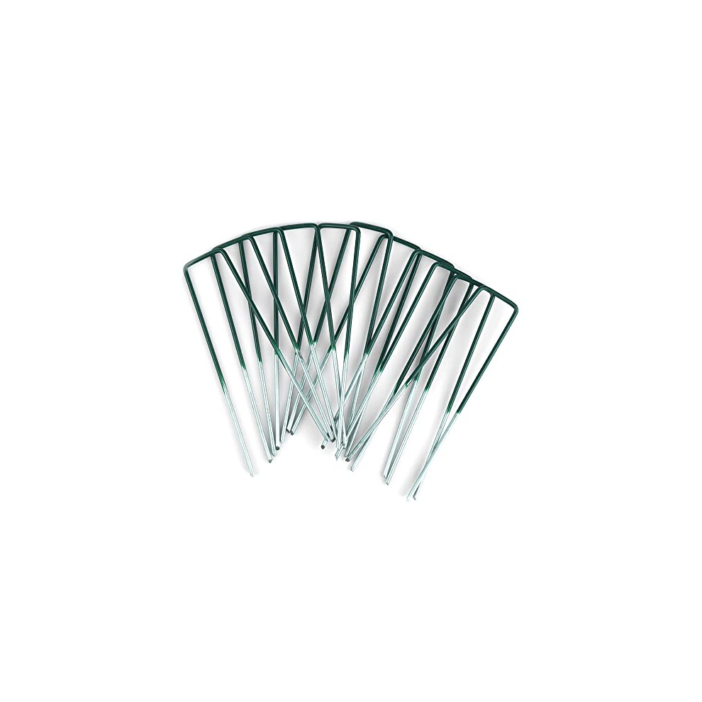 Artificial Grass Pins Ground Pegs Heavy Duty Galvanised Half Green Metal Pegs for Securing Fake Grass, Astro Turf, Weed Membrane Fabric | 50 Pcs