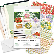 Flower Patch Pots Card Making Kit - Contains 8 Cards, 8 Envelopes, 3 Sheets of Floral Die Cut Decoupage & 2 Sheets of Foiled & Die Cut Birthday
