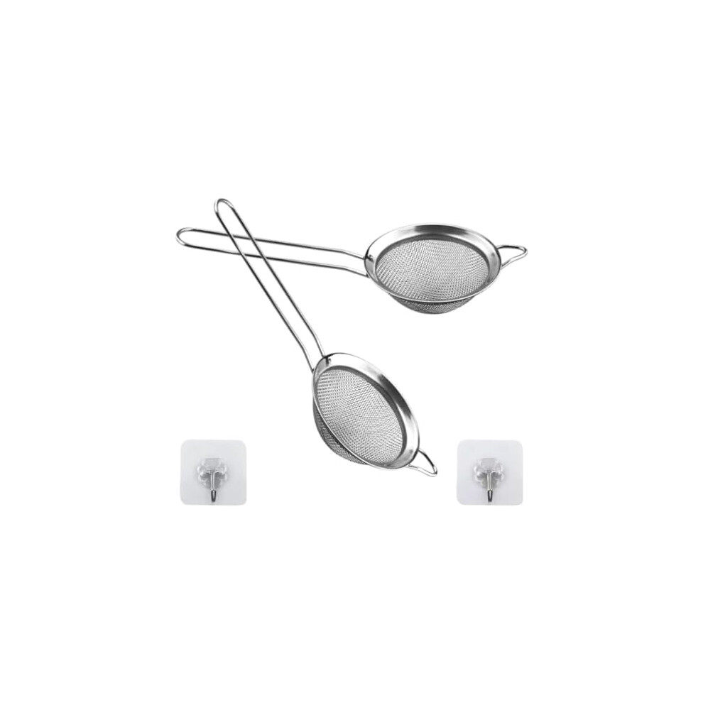2 Pack Small Stainless Steel Fine Mesh Strainers with Kitchen Hooks,8 cm Diameter Mini Fine Mesh Sieve Tea Strainers Kitchen Colander Sieve with