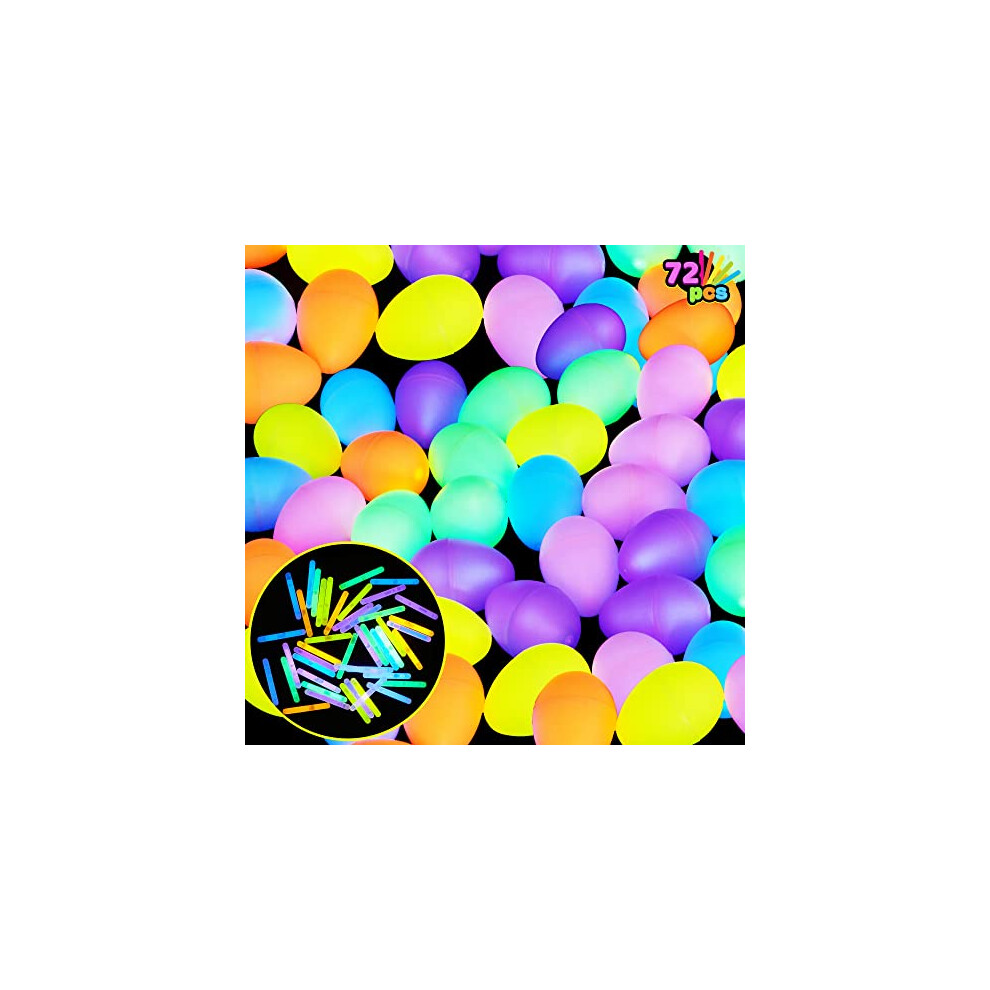 72 PCs Prefilled Easter Eggs with Mini Glow Sticks for Easter Glowing Eggs for Kids Glow-In-The-Dark , Easter Basket Stuffers Fillers Gift, Easter