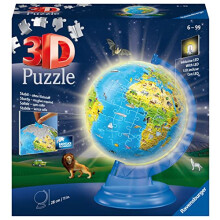 Light Up World Globe for Children Age 6 Years Up - 3D Jigsaw Puzzle - 180 Pieces + Accessories - No Glue Required