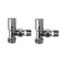 Premium Chrome Angled Towel Radiator Valves 15mm Central Heating Taps Designer Rads Pair Modern Bathroom