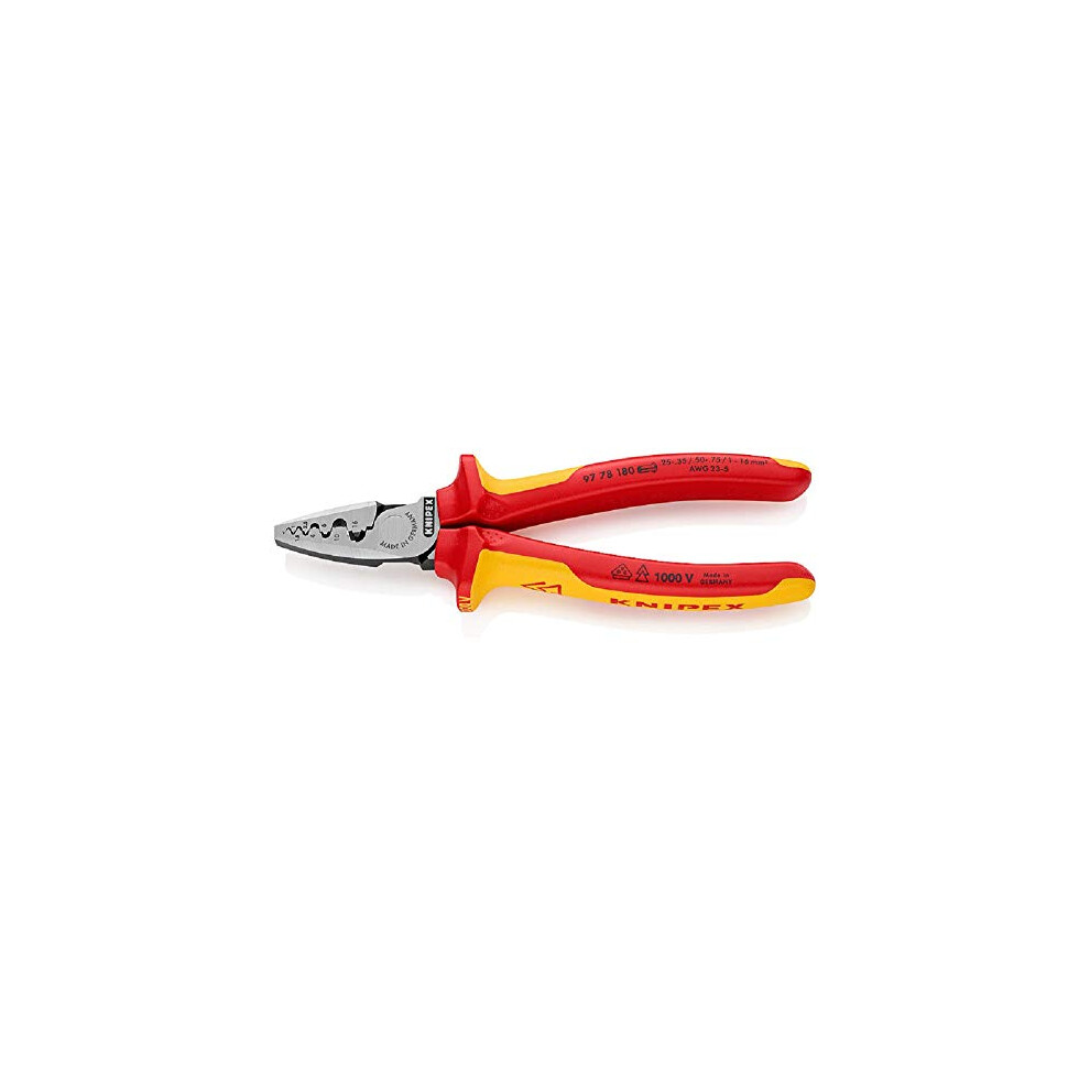 Knipex Crimping Pliers For Wire Ferrules Insulated With Multi-Component Grips, Vde-Tested 180 Mm (Self-Service Card/Blister) 97 78 180 Sb
