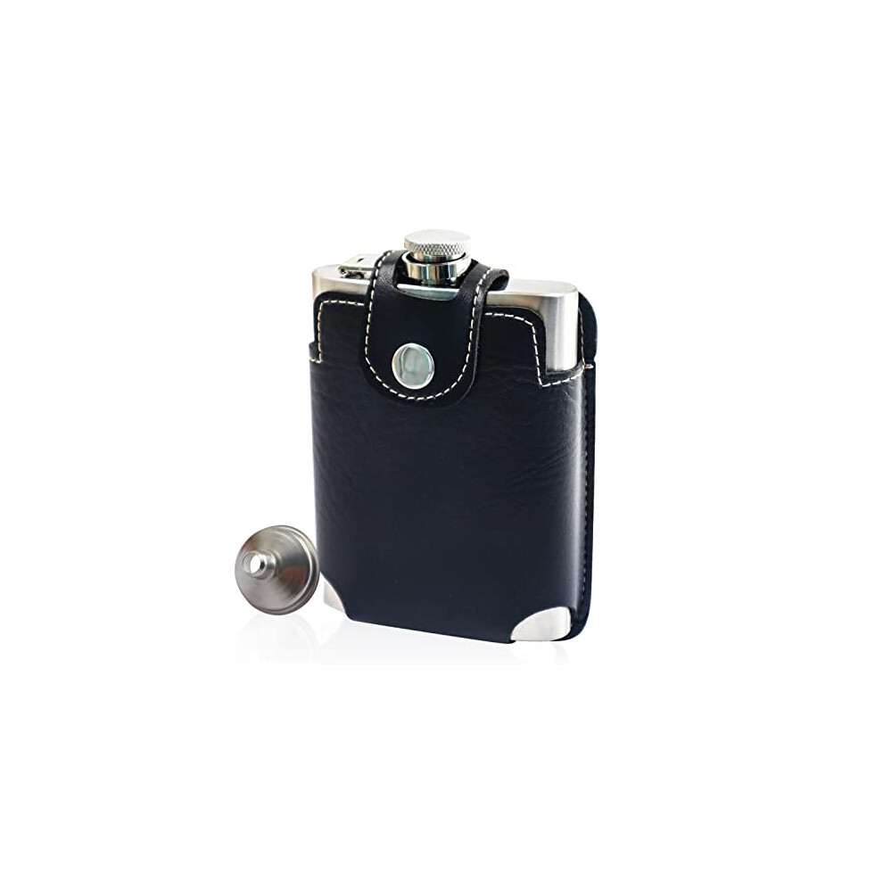8oz/230ml Hip Flask with Belt Leather Case, Easy to Carry, 18/8 304 Stainless Steel Hip Flask for Liquor, Leak Proof Drinking Flask with Small Funnel-image-OPC-PDW9F5W-NEW