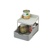 Duo 2-tier Cupboard Organiser with Drawer, Kitchen and Storage Organiser for Spices, Packets and Cans, Grey