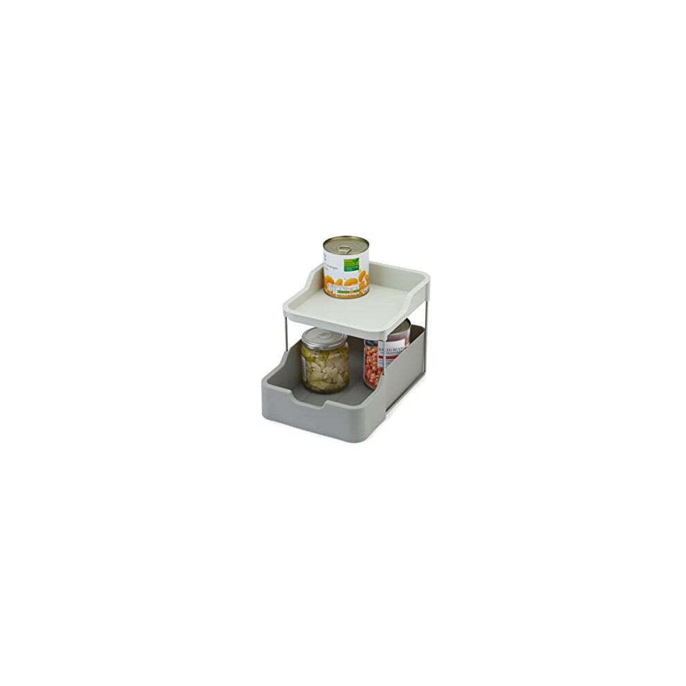 Joseph Joseph Duo 2-Tier Cupboard Organiser With Drawer, Kitchen And Storage Organiser For Spices, Packets And Cans, Grey