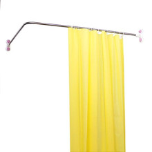 Curved Shower Curtain Rod Suction Cups L-Shaped Corner Bath Curtain Rail Bar Metal Expandable Pole 102 x (118-180) cm