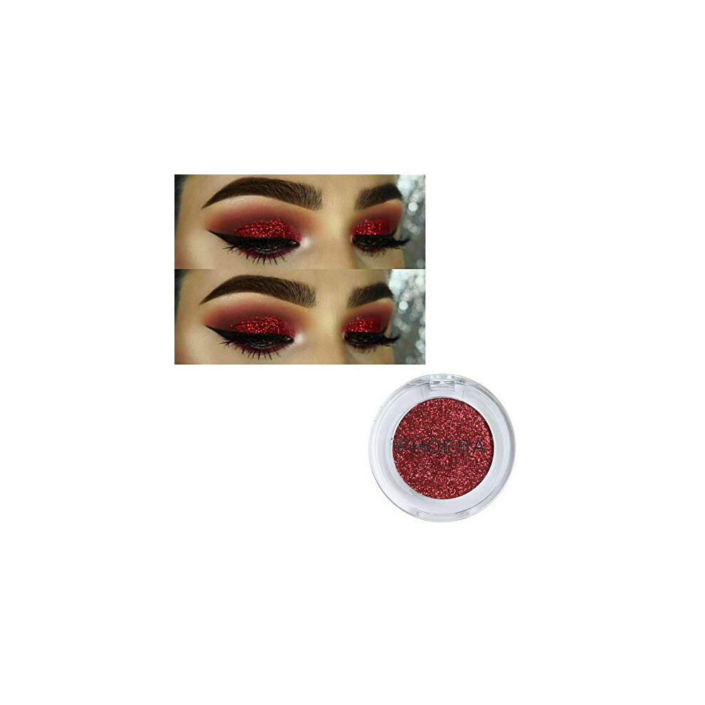 Phoera Red Aquapurity Glitter Eyeshadow Pressed Pigment Shimmer Metallic Eye Shadow Eye Face Body Palette Sparkly Makeup (107 Hot )