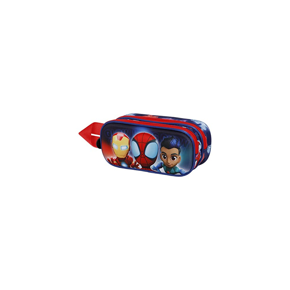 Spiderman Glow-3D Double Pencil Case, Blue, 22 x 9.5 cm