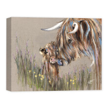 Highland Cows Canvas Print Wall Art Animal Themed Home Decor - Louise Luton Artwork - Ready to Hang 'Heather and Buttercup' Painting - 30 x 40cm