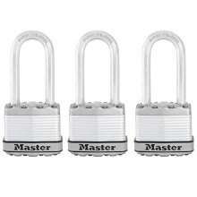 Cadeado de alta segurança - MASTER LOCK - M1EURTRILH - Chaveado - Aço laminado - Exterior - Manilha em L - Pacote de 3 - Ideal para galpões