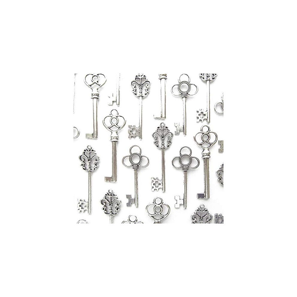 Makhry Mixed Pack Of 30 Vintage Retro Rustic Skeleton Keys In Antique Color,3 Style,30 Pcs Rustic Wedding Favor(Antique ) Silver