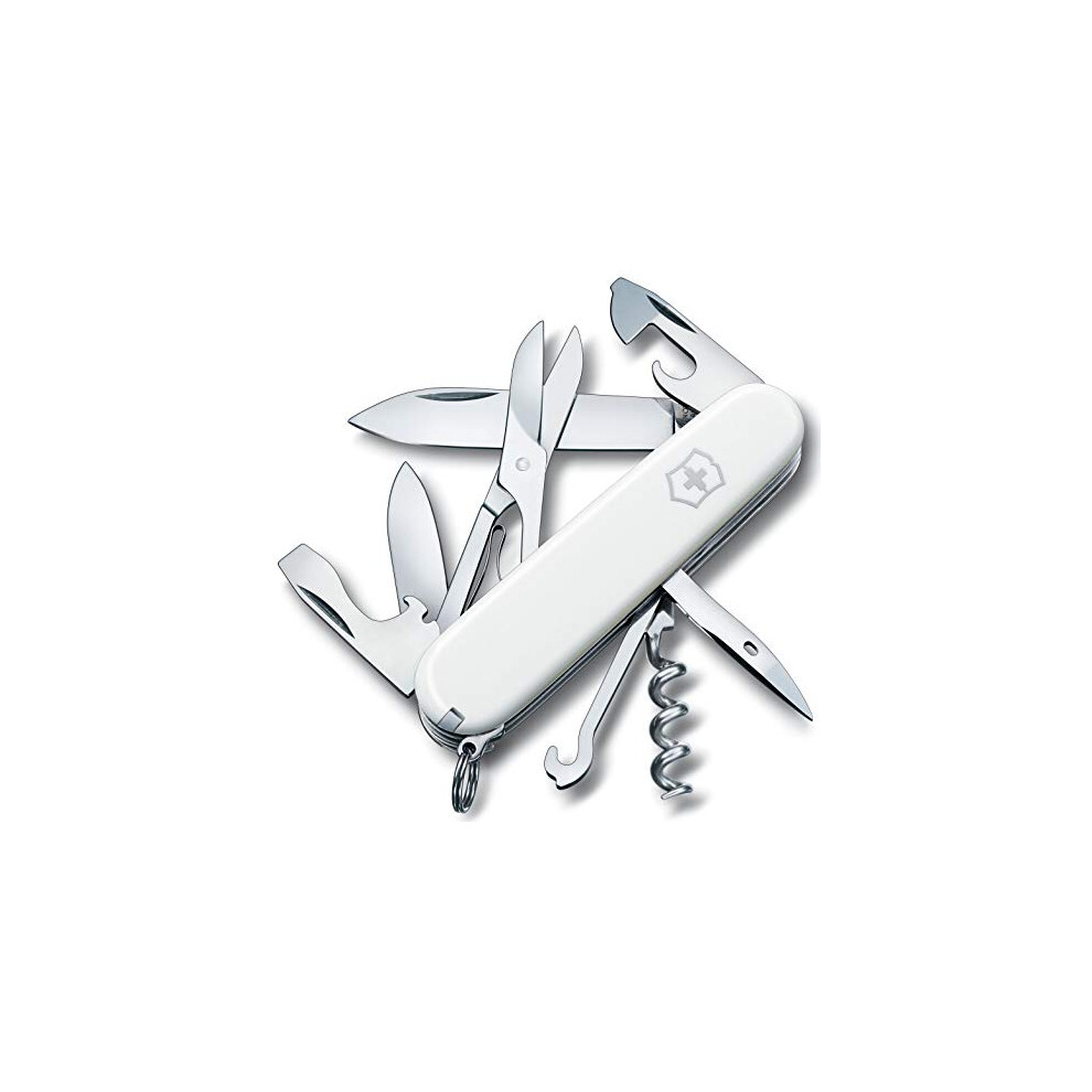 Climber Swiss Army Pocket Knife, Medium, Multi Tool, 14 Functions, Blade, Bottle Opener, White