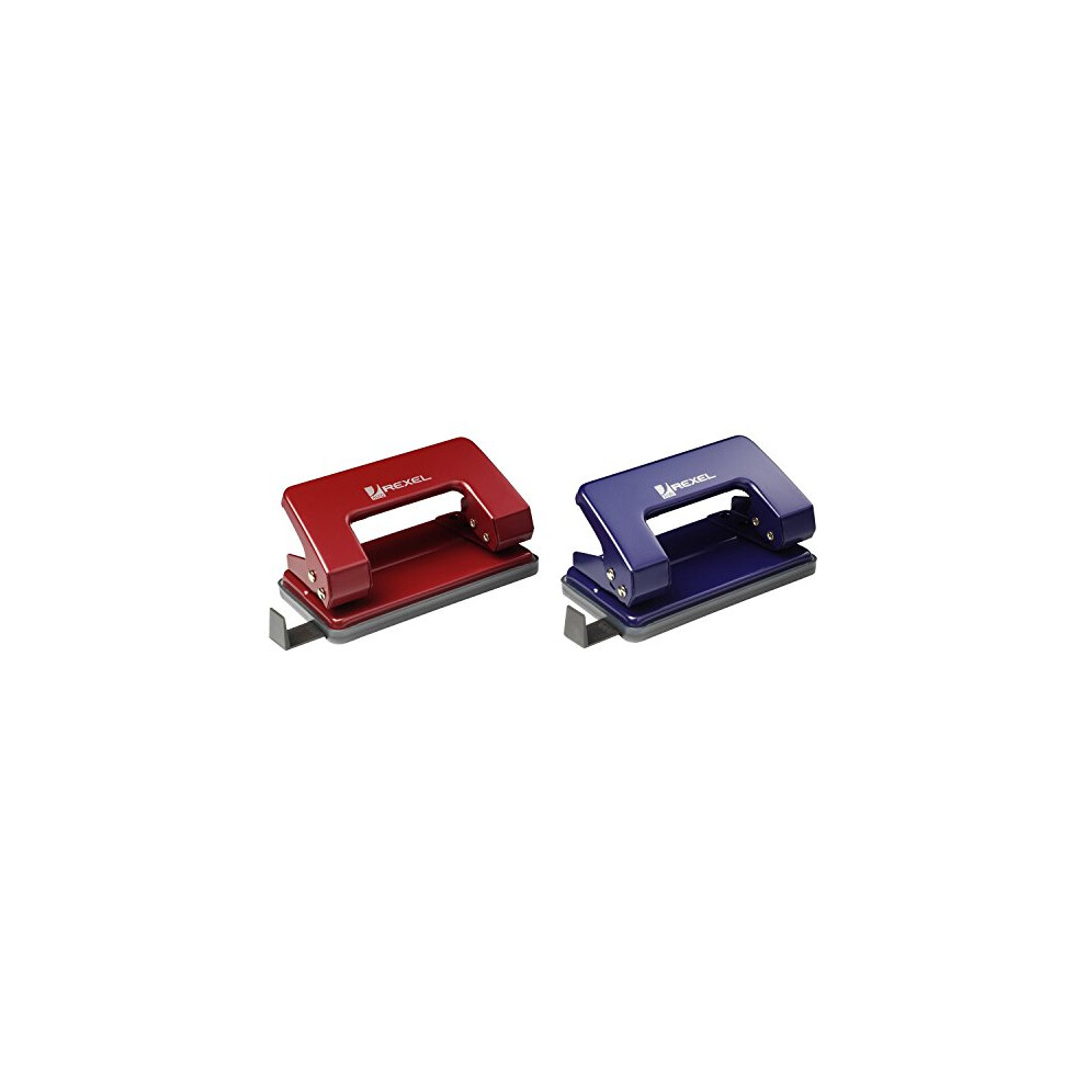 Student 2 Hole Punch, 8 Sheet Capacity, Adjustable Guide Bar, Metal, Assorted Colours, 62061
