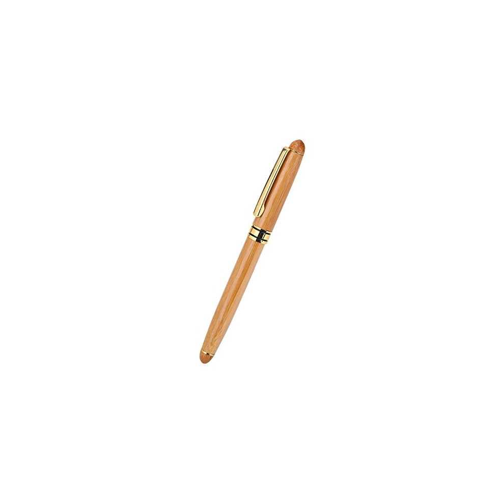 1pc 5 Size Nib Calligraphy Art Fountain Pen, Broad Stub Chisel-pointed Nib with Bamboo Plywood Handle & Piston-style Ink Reservoir for Writing Gothic,