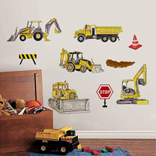 Construction Vehicles Wall Decals Trucks Tractor Transportation Wall Stickers Kids Boys Bedroom Nursery Wall Décor