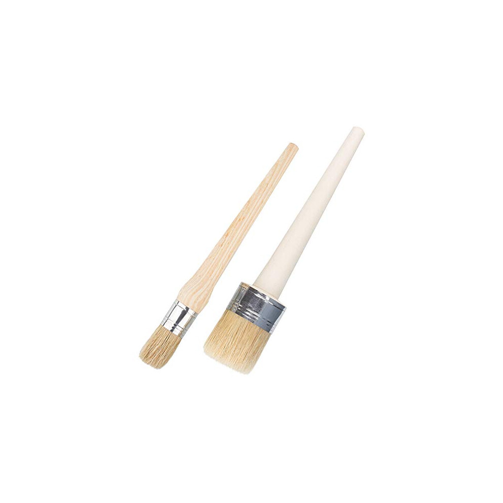 2 Pack Furniture Paint Brushes For Chalk Paint 25Mm 50Mm Natural Bristle Round Wax Brush Set For Painting Waxing Furniture Home Decor Pottery Glazing 745695694669