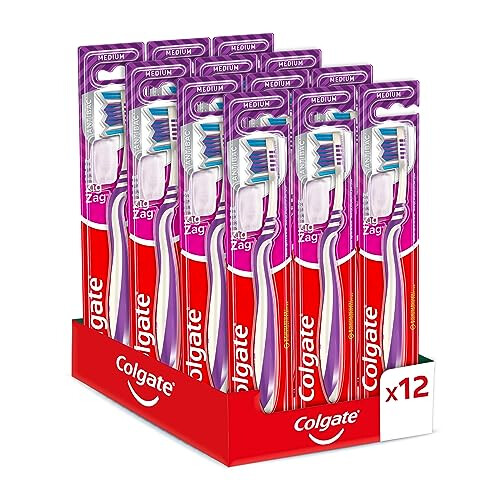 Colgate Medium Zig Zag Toothbrush, Bristles with Different Angulations, 12 Pieces