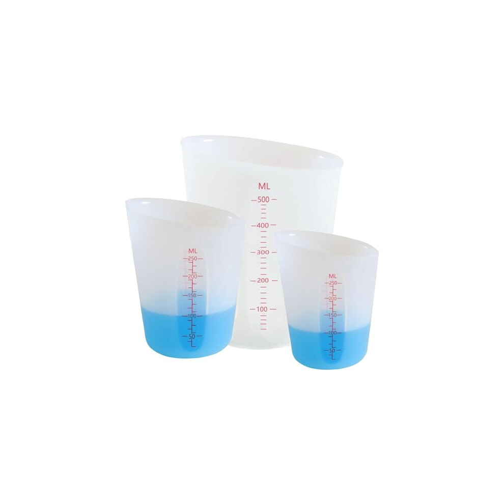 3 Pcs Silicone Measuring Cups, 250/500ml Silicone Measures Jugs, Non Stick Mixing Cups with Scale for Handmade Craft Epoxy Resin Casting Molds Art