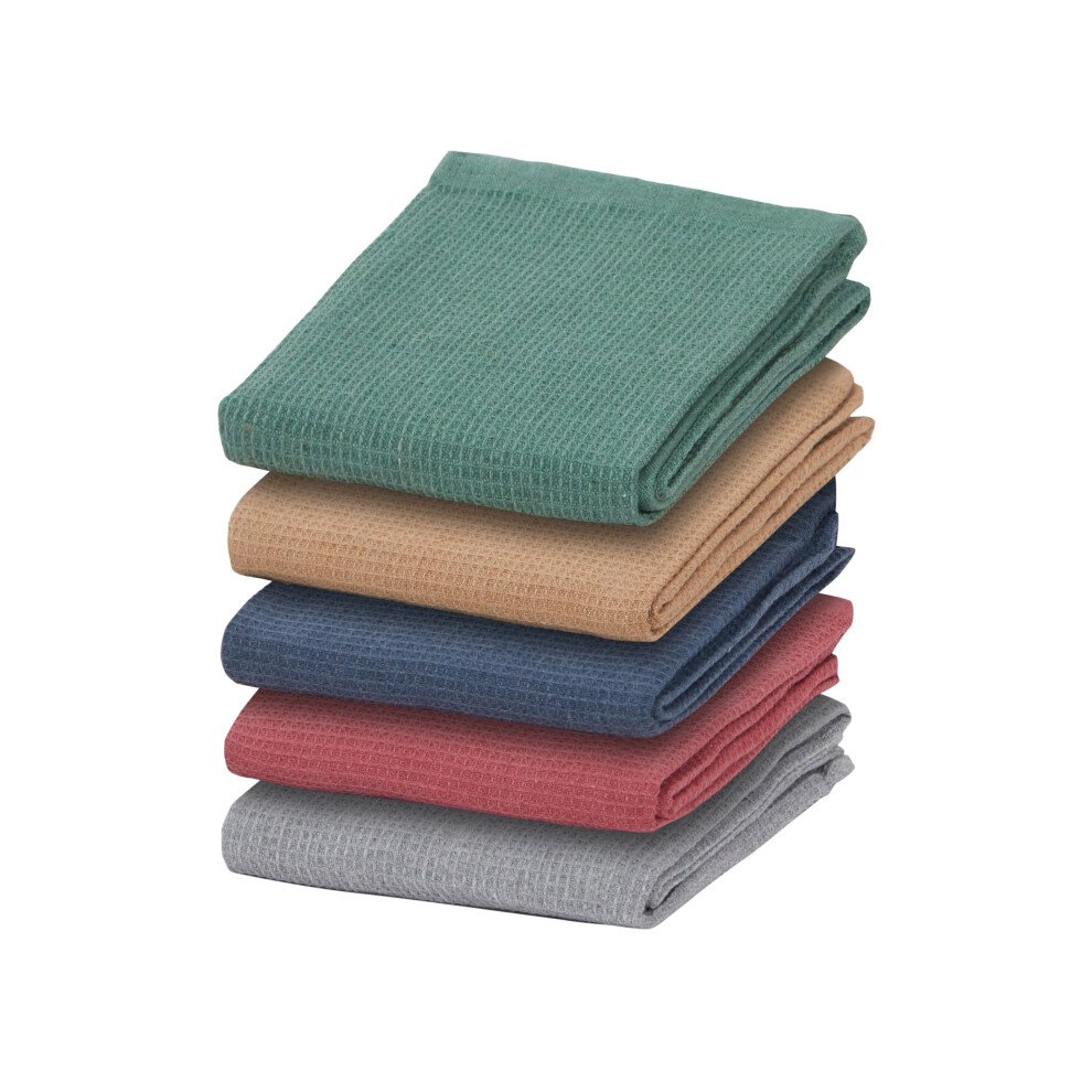 Olivia Rocco Tea Towel Pack Of 5 Waffle Kitchen Tea Towels Cotton Absorbent Long Lasting Catering Bar Dish Towel, Assorted