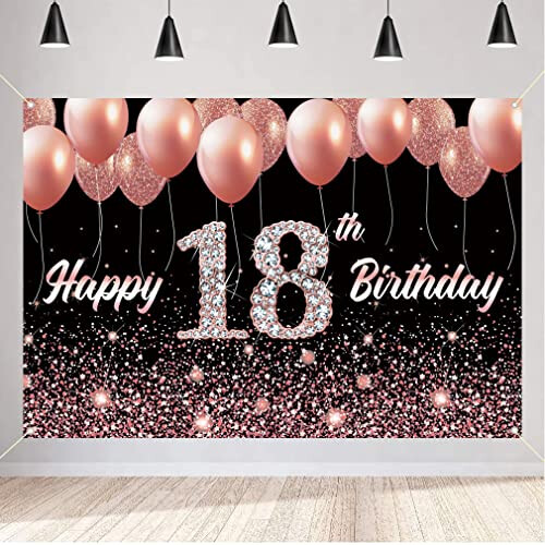 Happy 18th Birthday Backdrop Banner For Girl 18 Years Old Fabric Sign