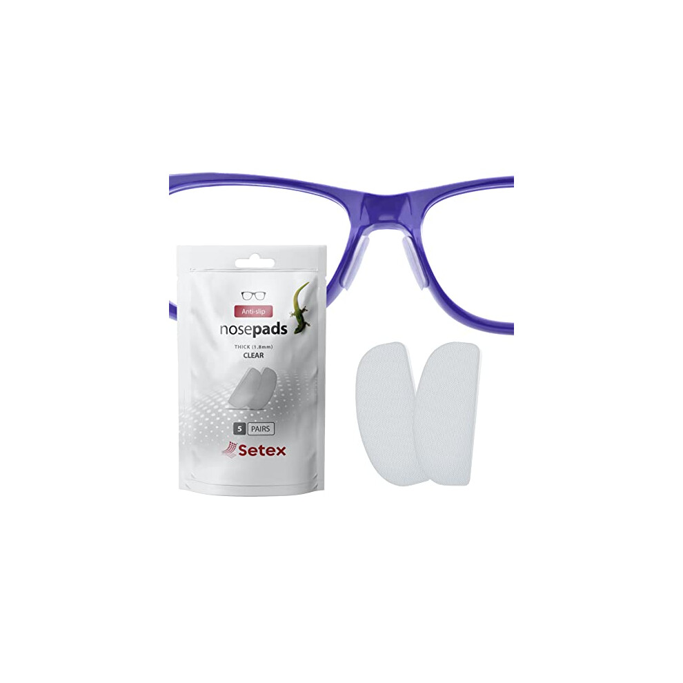 Setex Gecko Grip 1.8Mm Anti-Slip Nose Pads For Eyeglasses, (5 Clear Pair) Usa Made, Micro-Structured Fibers