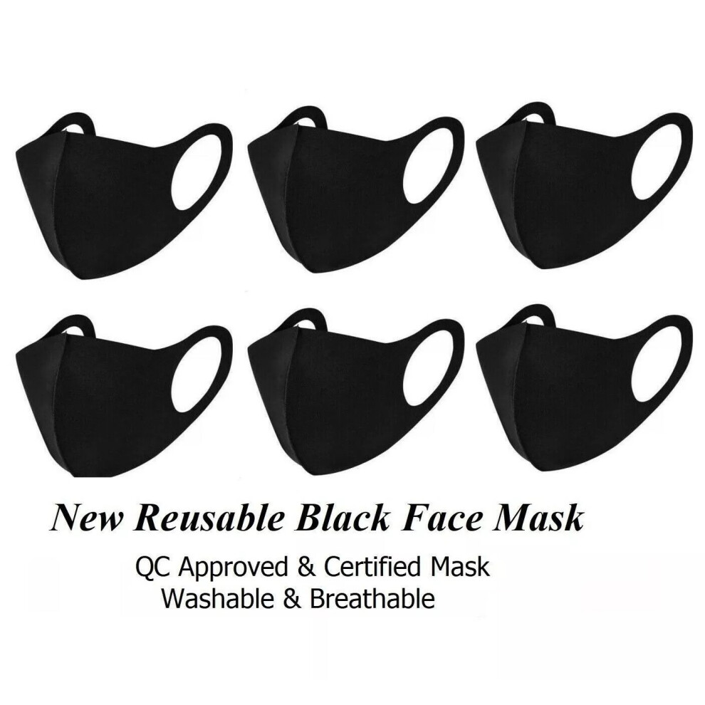 6 x Black Face Mask Reusable Washable Breathable Dust Mouth Cover UK