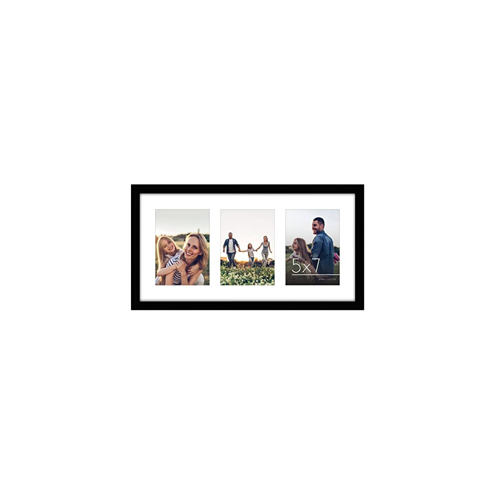 10x20 Panoramic Picture Frame in Black - Three 7x5 Photo Frame Openings with Shatter Resistant Glass - Multi Aperture Panoramic Frame, Horizontal and
