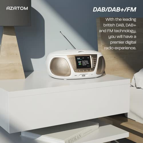 DAB DAB+ CD playe, FM Radio, Wireles Bluetooth, Stereo Speaker System, Clock, USB player (AZATOM Zenith Z4 White) 1