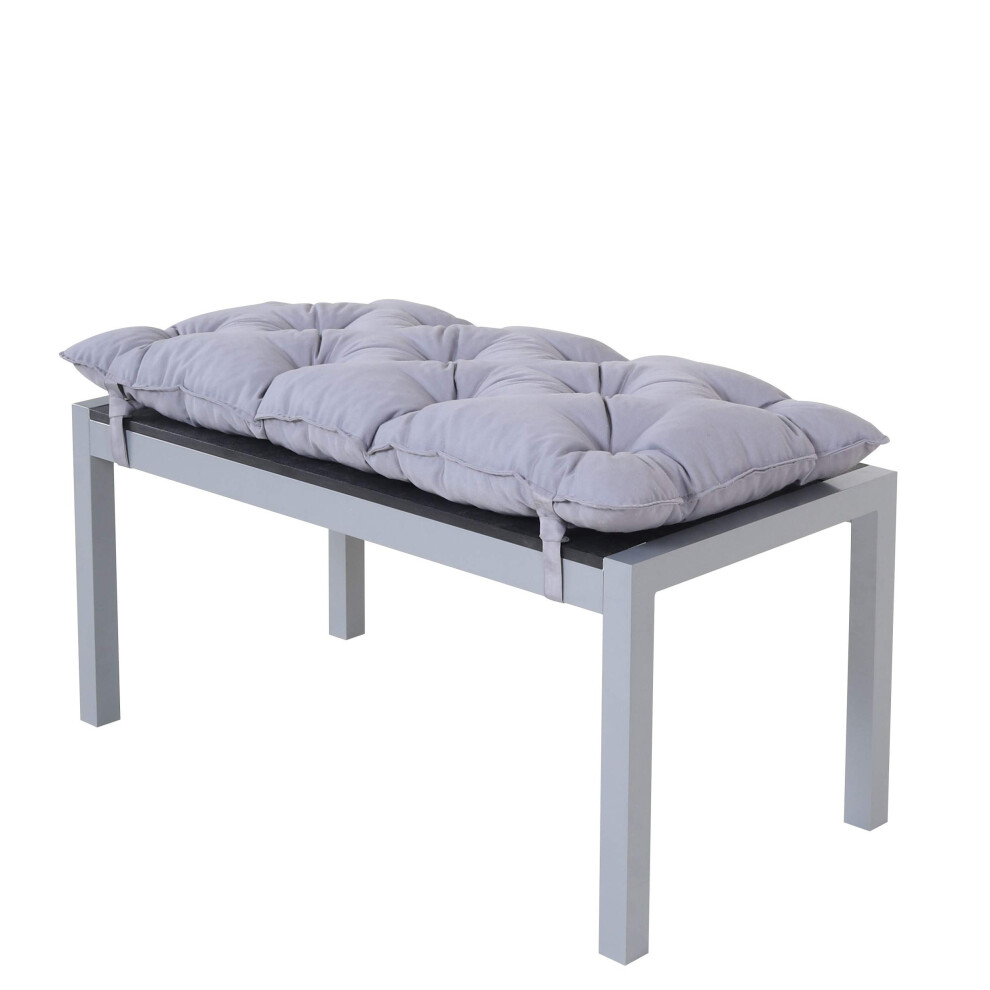 Aluminium Bench with Polywood Surface and Cushion, Silver and Black, 100 x 50 x 45cm-image-OPC-PDW9Q7N-NEW