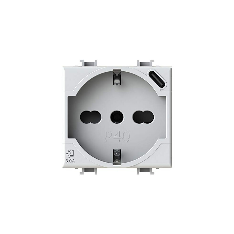 4Box, P40 Usb 3.0, Schuko Socket With Usb-C, Compatible With Bticino Matix, White 8053839322333