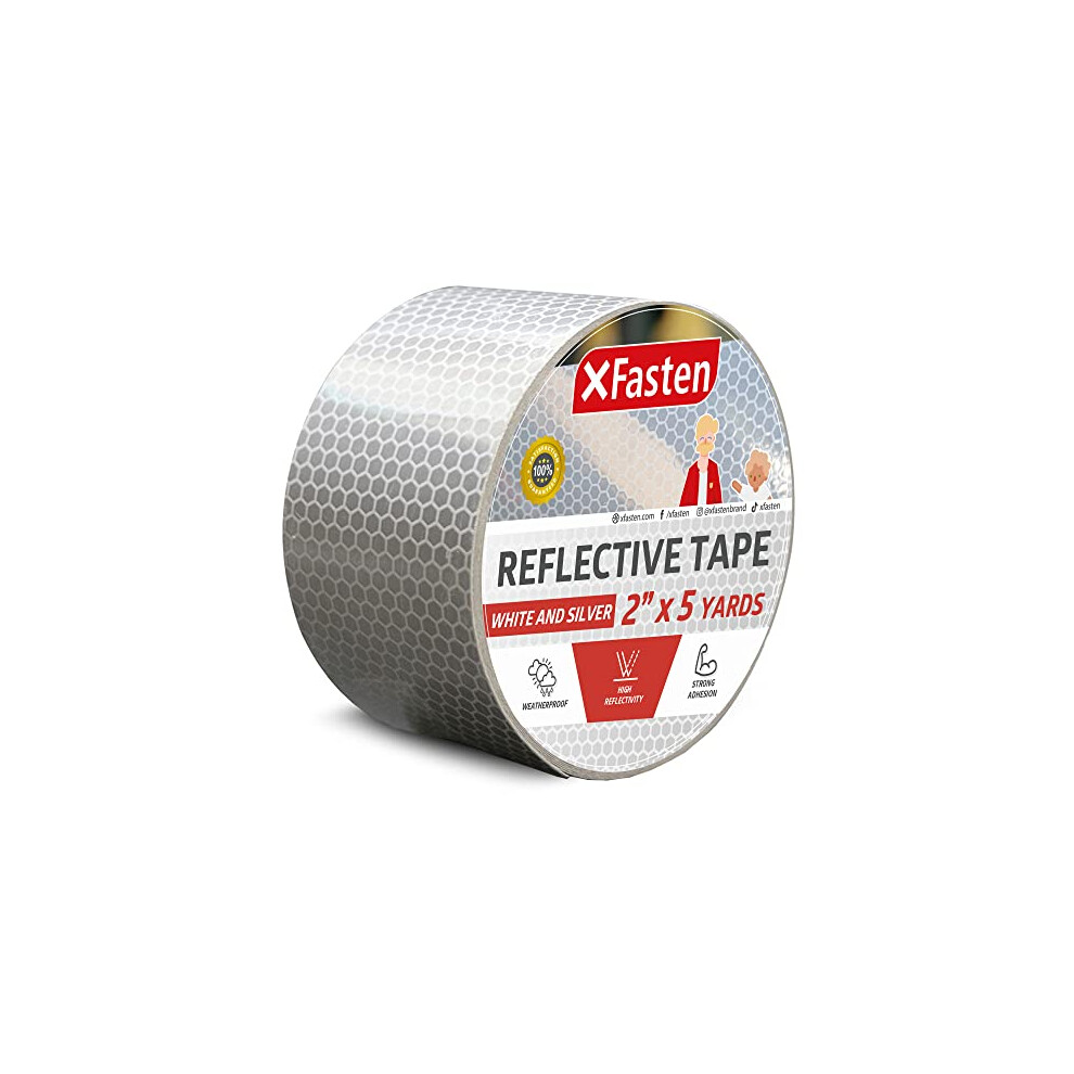 Reflective Tape, White and Silver, 2 Inches by 5 Yards (50.8mm x 68.58m) - High Intensity - DOT-C2 Safety Tape Waterproof Conspicuity Trailer