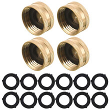 Garden Hose Female End Cap, Brass Spigot Cap, 3/4 Inch, 4-Pack with Extra 12 Washers