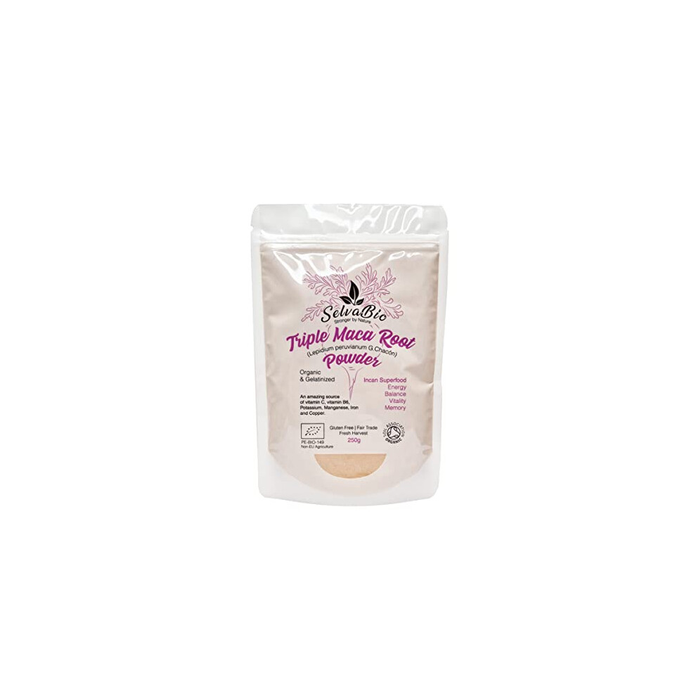 Selvabio Triple Maca Root Powder, Organic Gelatinized, Certified, 250G From Peru, Women Hormonal Balance Or For Men Prostate Support, By
