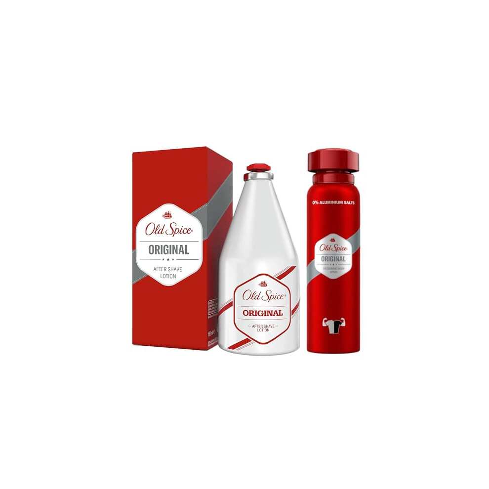 Old Spice Original Men Gift Set Bundle: Old Spice Aftershave Lotion Original 100ml and Old Spice Original Deodorant Body Spray 150ml