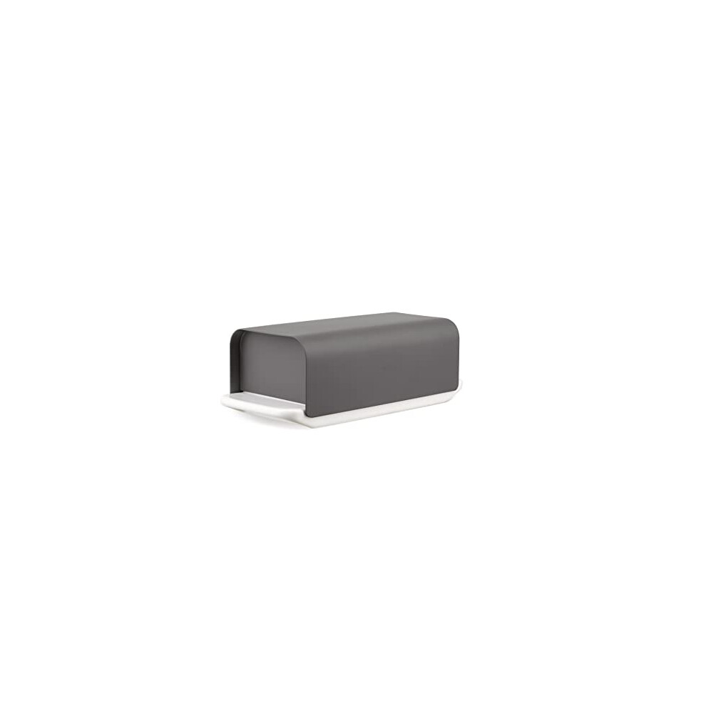Mattina BG04 DG - Design Porcelain Butter Dish with Lid in 18/10 Stainless Steel Colored with Epoxy Resin, Dark Gray