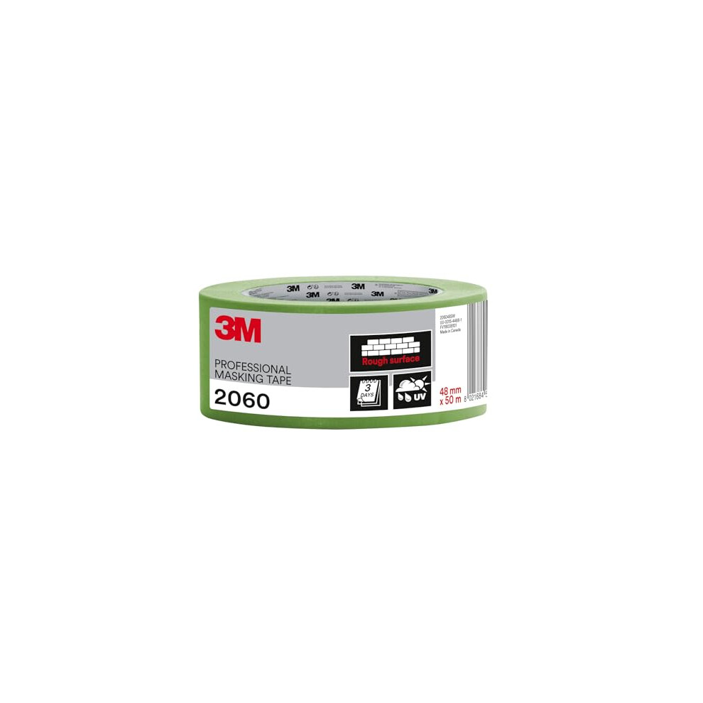 Professional Masking Tape 2060, Rough Surfaces, Green - 1 Roll 48 Mm X 50 M - Tape Protects Surfaces And Removes Easily, Rough Surface Painting Tape - Image 2