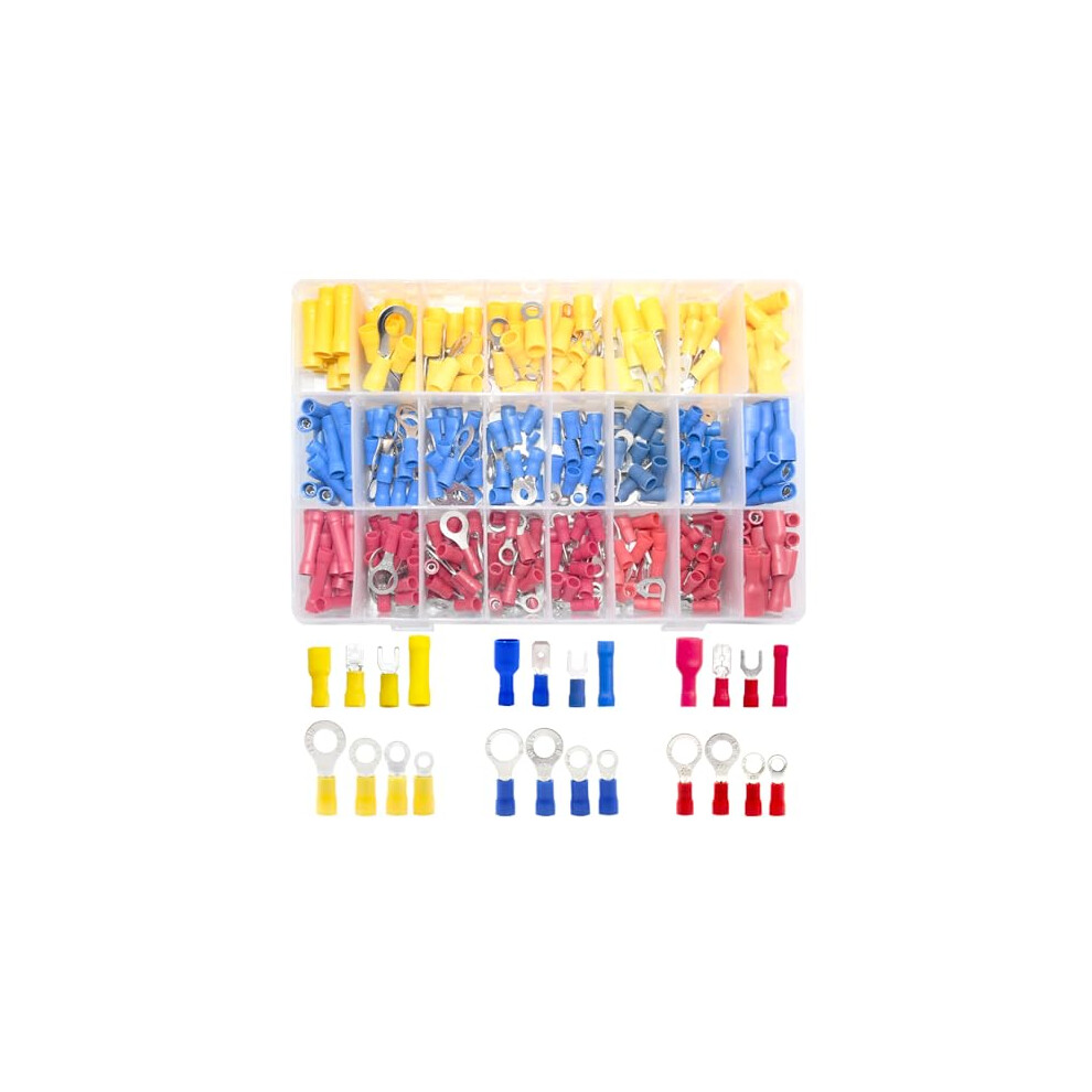 360 Pieces Crimp Connectors Electrical Connectors Insulated Crimp Terminals Kit Spade Bullet Butt Fork Wire Connectors(Pvcz) 724779034546
