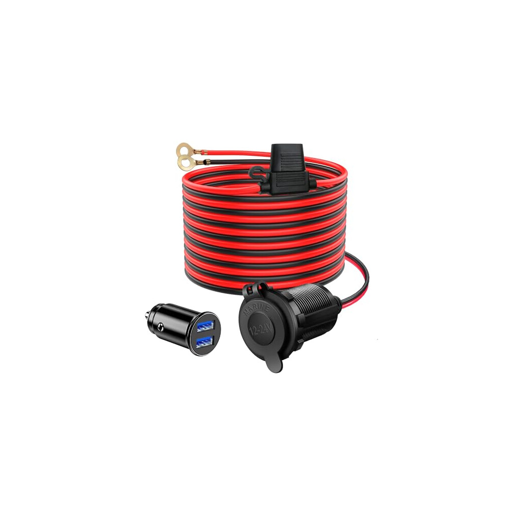 2M Car Cigarette Lighter Socket Extension Cable 14Awg Power Cable With 20A Fuse 12V/24V Waterproof Heavy Duty, 12V/24V Mini Dual Usb Car Charger 750739950717