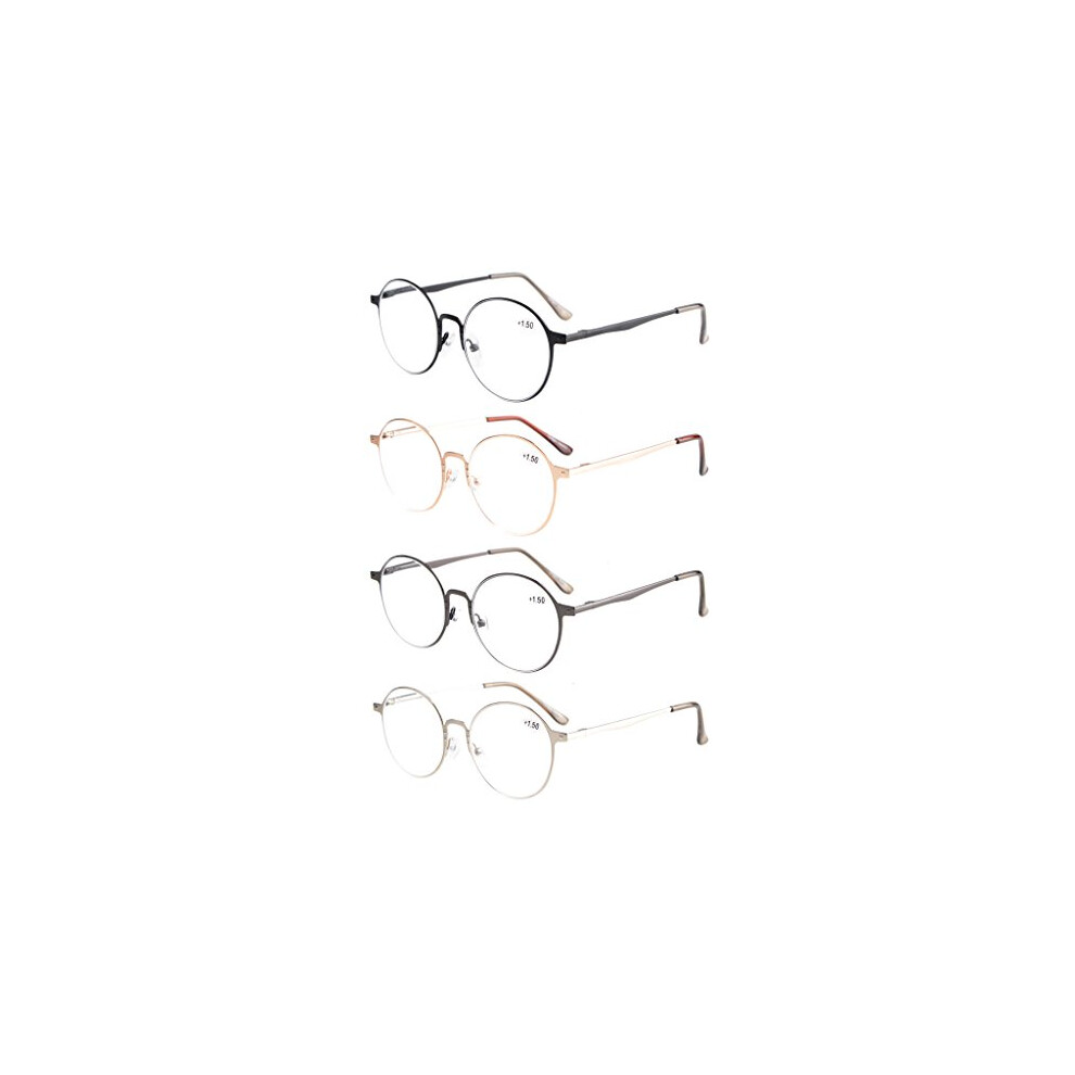 Eyekepper Reading Glasses By Eyekepper: 4-Pack Quality Spring Hings Retro Round Reading Glasses +4.0