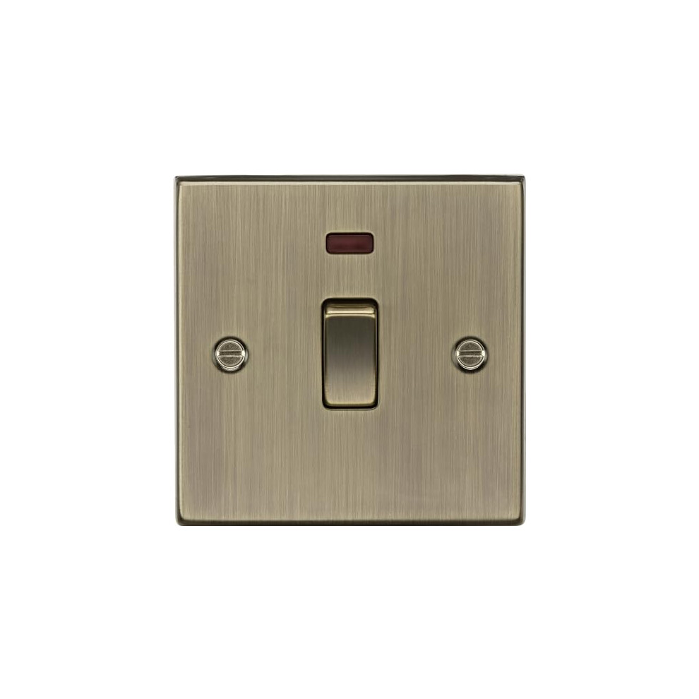Cs834nab 20A 1G Dp Switch With Neon - Square Edge Antique Brass 5055832976301