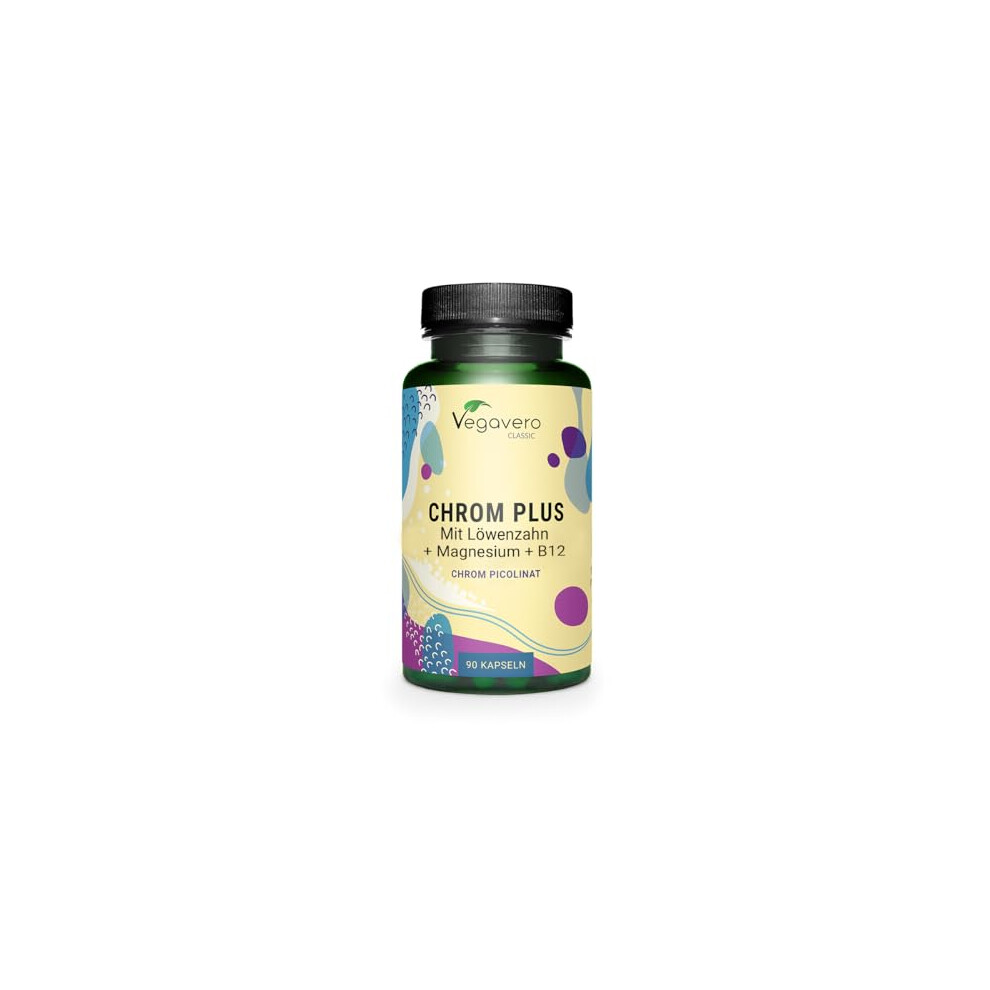 Vegavero Chromium Picolinate | With Magnesium And Vitamin B12 | Blood Sugar Supplement* | No Additives, Lab-Tested | 90 Capsules | Vegan