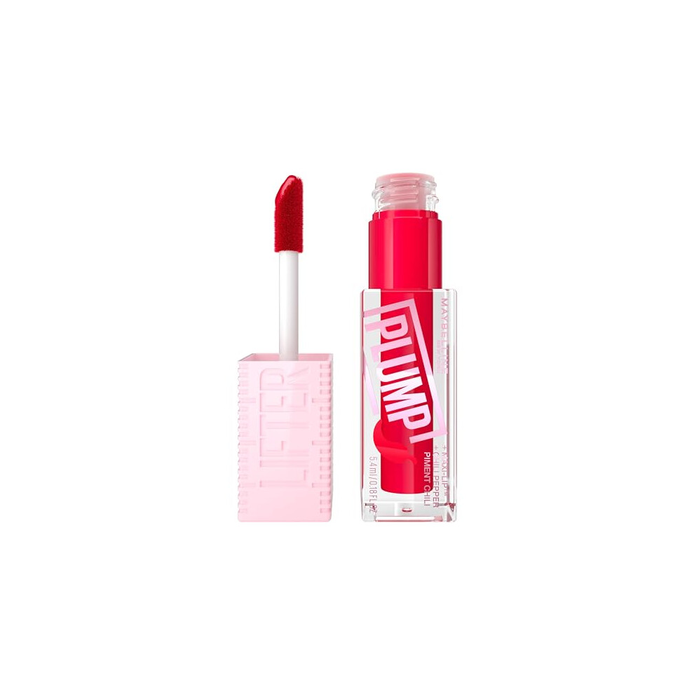 Maybelline New York, Lifter Plump Lip Gloss, Lasting Plump, Heated Formula With Hyaluronic Acid And Chilli Pepper, Xl Wand, Vegan Formula, Shade: 004 Flag Red