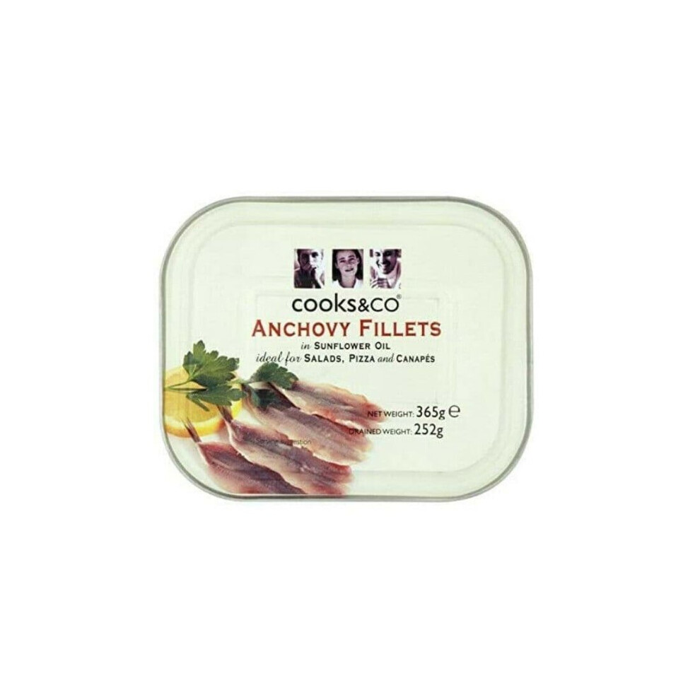 Cooks & Co Anchovy Anchovies Fillets In Sunflower Oil Canned Fish 365G