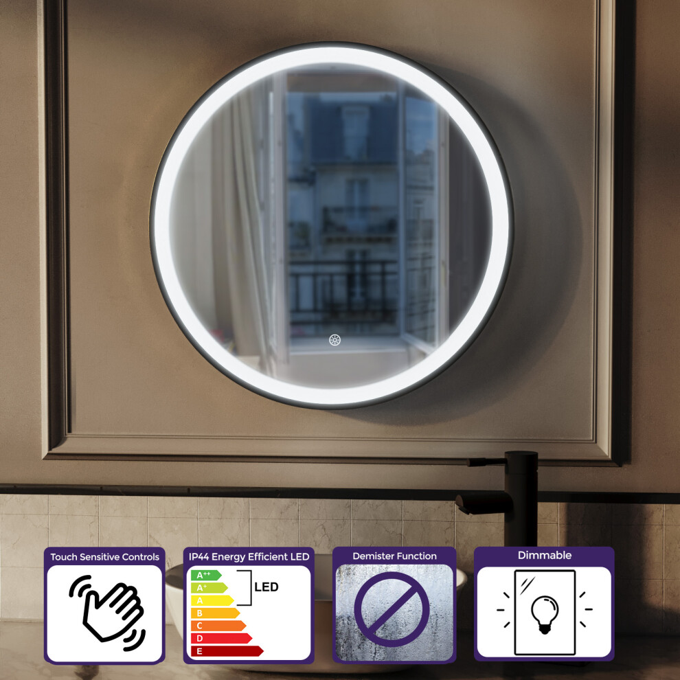 Nes Home Bathroom Led Mirror Demister Touch Sensor Lights Anti-Fog Matte Black