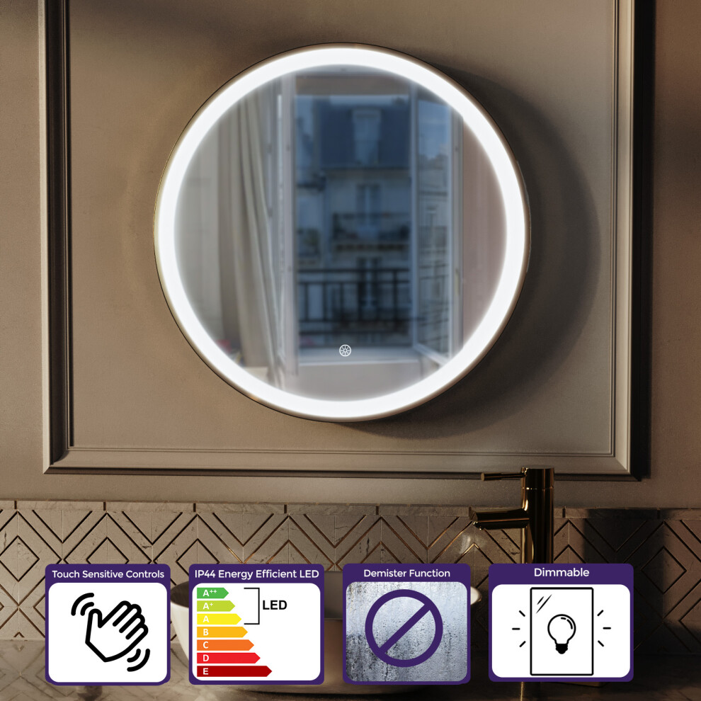 Nes Home Touch Sensor Bathroom LED Mirror Demister 500x700mm Matte Black
